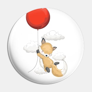 Cute animal. Cute Fox flying with balloons Pin