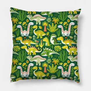 Delightful Dinosaurs in Enchanted Garden Pattern Pillow