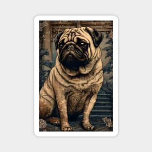 Vintage Japanese Ukiyoe Pug Illustration Magnet