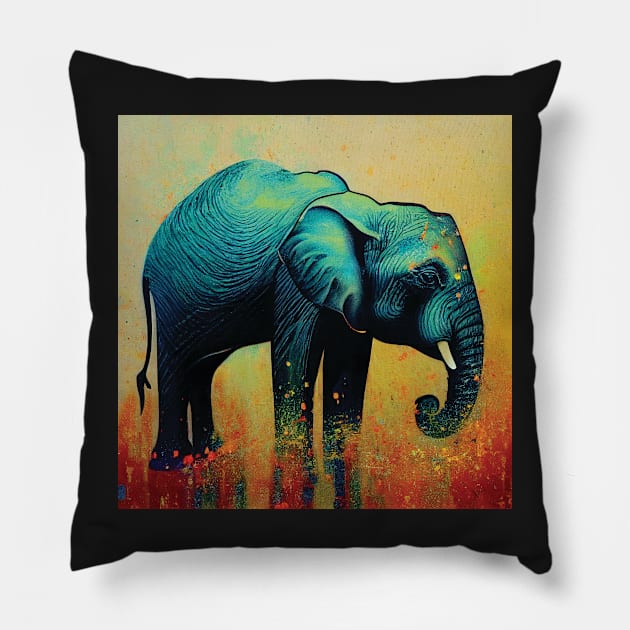 Elephant Art with Colourful Paint Splatters Pillow by Geminiartstudio