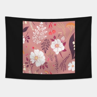 Garden florals and herbs on pink Tapestry