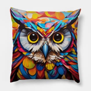 Owl Animal Bird Portrait Colorful Painting Pillow