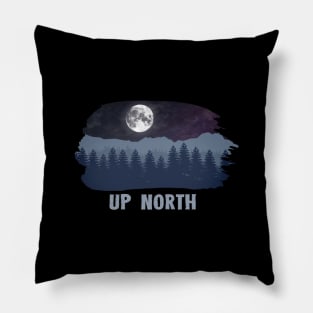 UP NORTH BLUE CHILLY WINTER NIGHT WITH PINE TREES & MOON Pillow