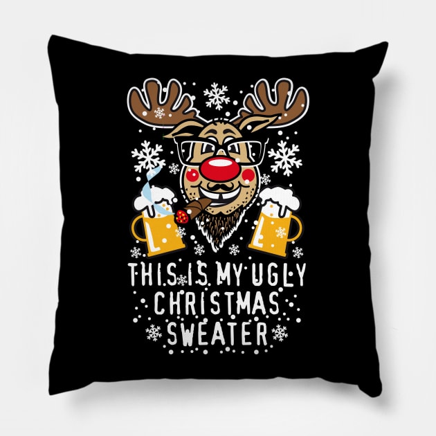 89 Reindeer Rudolph This is my UGLY Christmas Sweater Fun Pillow by Margarita7