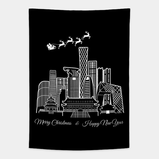 Merry Christmas Happy New Year Beijing Tapestry by travel2xplanet