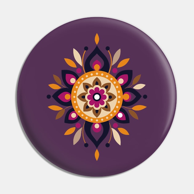 Boho Flower Ornament Purple Shades Pin by craftydesigns