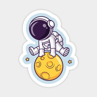 Cute Astronaut Jumps Over Moon Cartoon Magnet