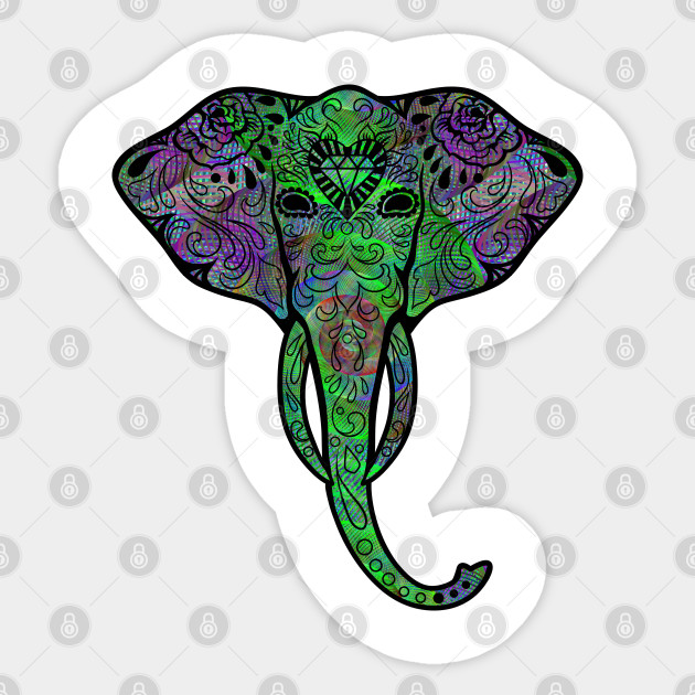 Psychedelic Elephant Sugar Skull Surreal Trippy Abstract Art