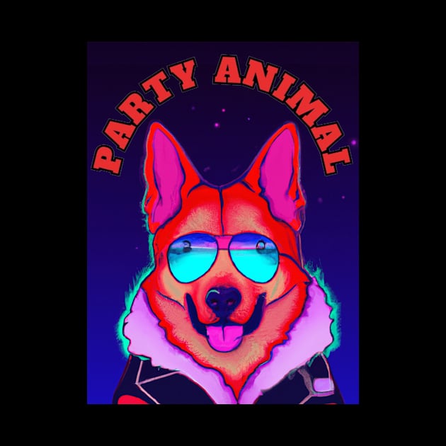 Party Animal Police K9 Dog Synthwave Retro Background by Artsimple247