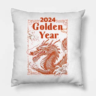 Golden Year Dragon Majestic White T-Shirt Pillow