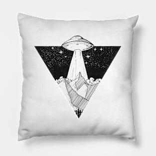 Cool Vintage UFO Over Mountains Pillow