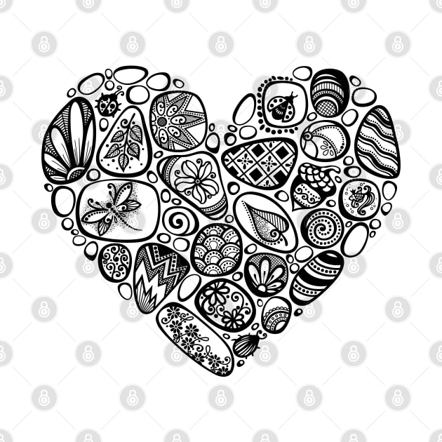 Decorative Heart Symbol from Sea Pebbles with Ornaments by lissantee