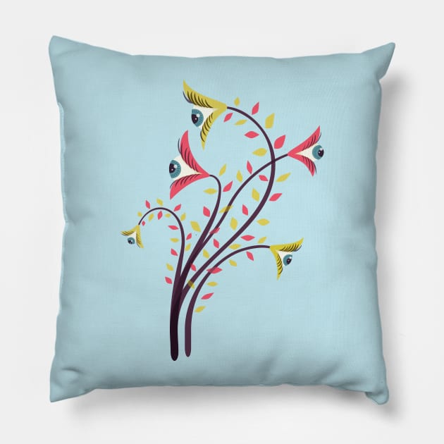 Flowers With Eyes Are Watching You Pillow by Boriana Giormova