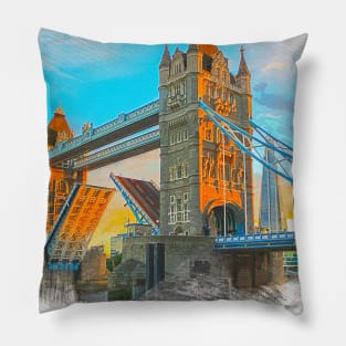 London Tower Bridge at Evening Watercolor Pain Pillow