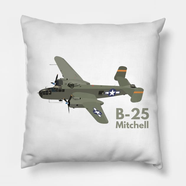 B-25 Mitchell WW2 Medium Bomber Pillow by NorseTech