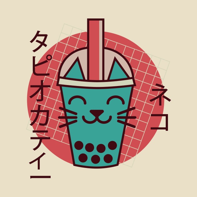 Boba Cat Drinking Boba Kitten Kawaii Japanese Kitty Retro by PodDesignShop