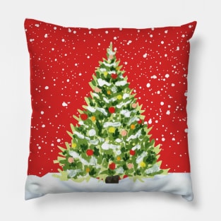 Christmas tree snowing outdoor Christmas tree in snowstorm snow lover Pillow