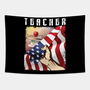 US FLag Pen Books And Strongly Hand Happy Teacher Fighting Coronavirus 2020 Win Class Of School Tapestry