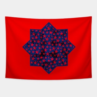 Red stars on blue grunge Tapestry