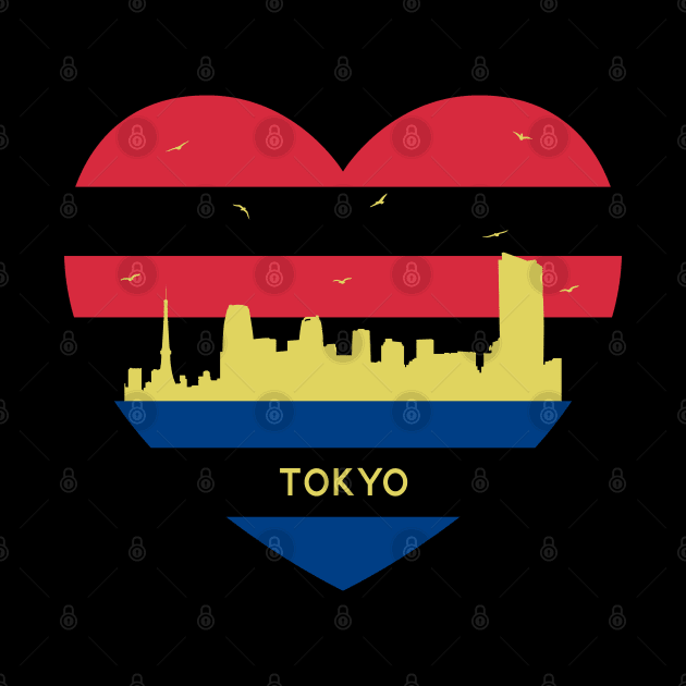 Japan Skyline cityscape Heart Shape Birds Flying Tokyo by Msafi