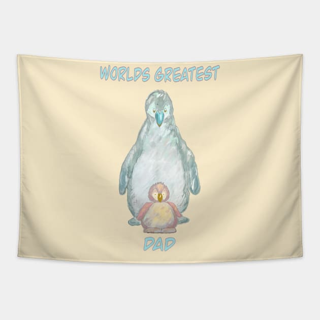 World’s Greatest Dad-cute baby penguin and  daddy penguin. Tapestry by Peaceful Pigments