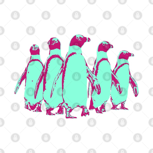 African Penguin Gang - Aqua and Magenta by AnthonyZed