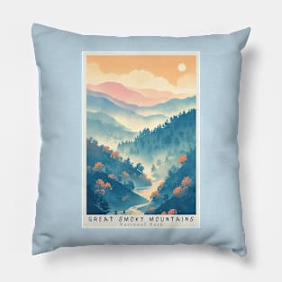 Great Smoky Mountains national park travel poster Pillow