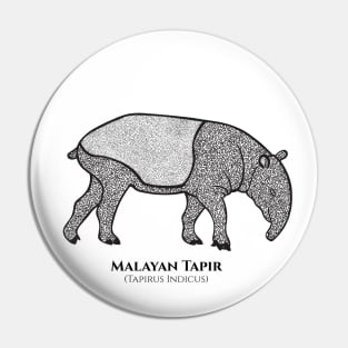 Malayan Tapir with Common and Latin Names - black and white animal Pin