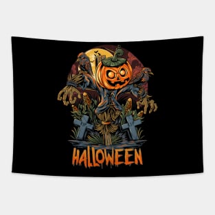 halloween scarecrow pumpkins artwork Tapestry