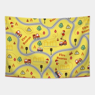 Fireman cute seamless kids pattern yellow Tapestry