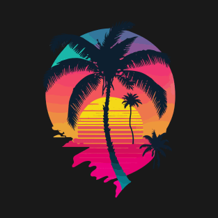 Synth Island Sunset Synthwave Aesthetic Palm Tree Silhouette T-Shirt