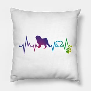 Pug Colorful Heartbeat, Heart & Dog Paw Pillow