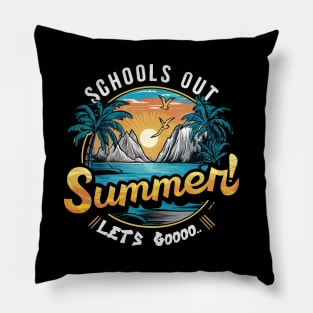 End of School Retro sunset Schools Out For Summer Teacher Pillow