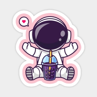 Cute Astronaut Drinking Boba Milk Tea Space Cartoon Magnet