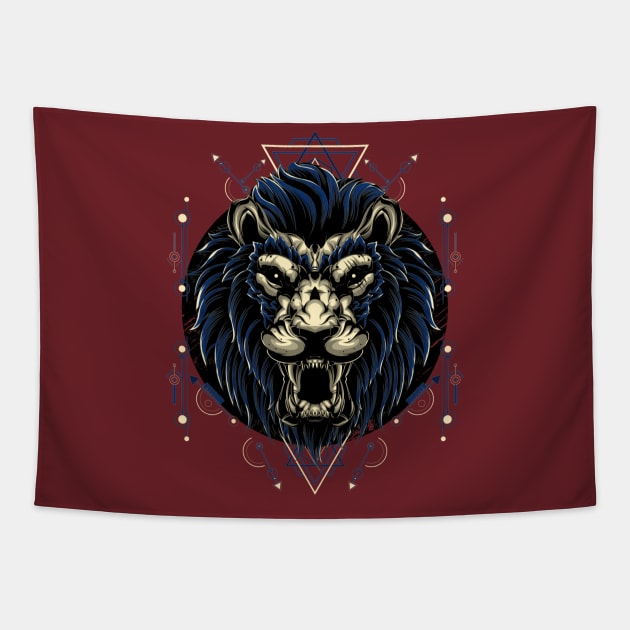 Blue Hair and blonde eyes Lion Tapestry by T-Shirt Kingdom by Elitenando.store