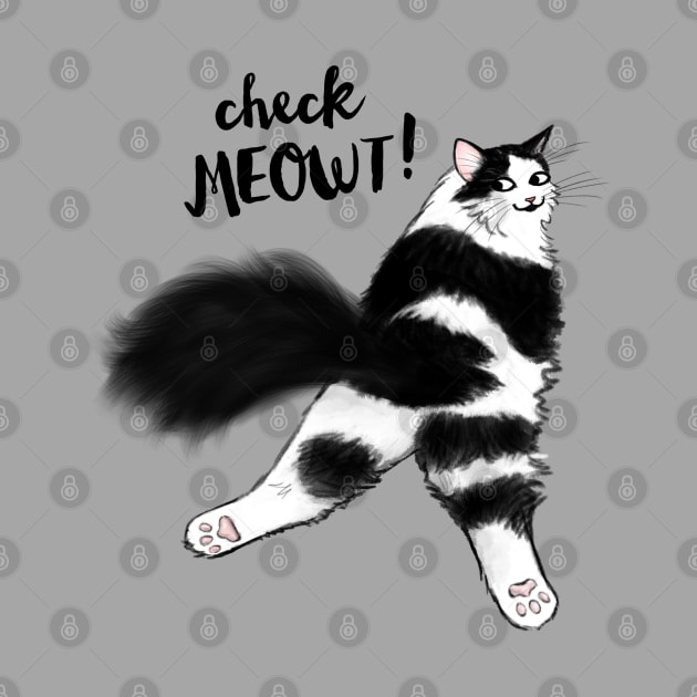 Check Meowt! Funny Cat Sploot | Black and White Cat by Coffee Squirrel