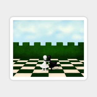 Best Mates Black & White Pawns Hugging on Chessboard Magnet