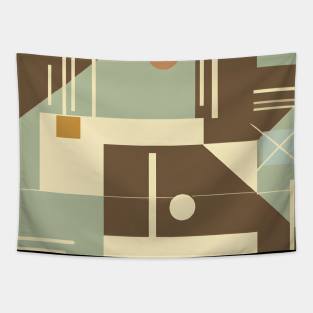 Earthy Tones in Abstract Shapes: Vintage-Inspired Geometric Design. Tapestry