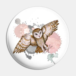 Attacking barn owl watercolor Pin