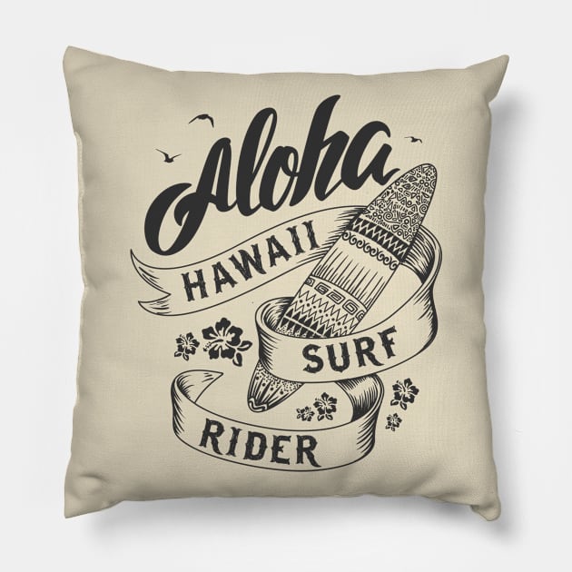 Aloha Hawaii Surfing Pillow by XOZ