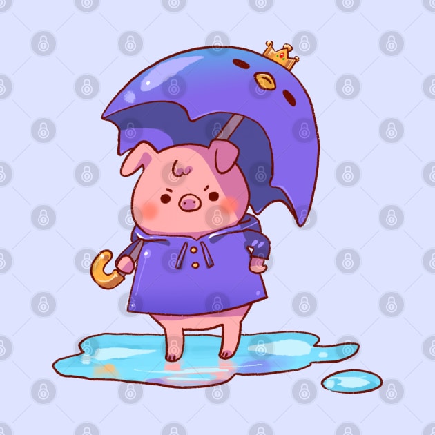 Pissed Pudgy Pig in a Purple Poncho with a Penguin Umbrella by vooolatility