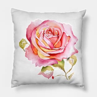 Beautiful Orange Pink Isolated Rose Blossom Watercolor Painting Pillow