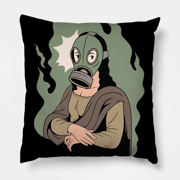 Funny Gas Mask Mona Lisa Pillow by SLAG_Creative