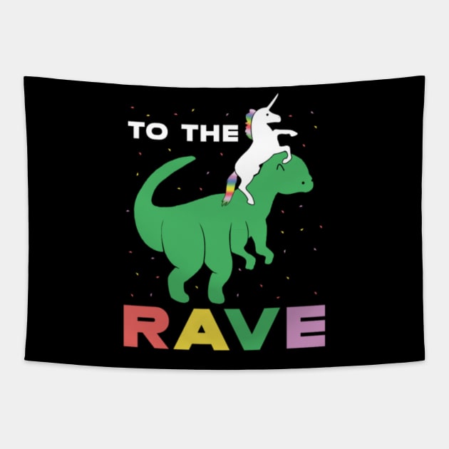 Unicorn riding the Dinosaur to the rave funny Tapestry by Xizin Gao