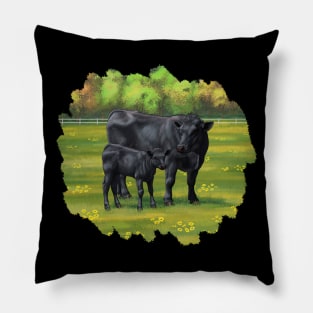 Black Angus Cow and Cute Calf Pillow