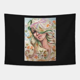 Watercolor Purple Eyed Woman Tapestry