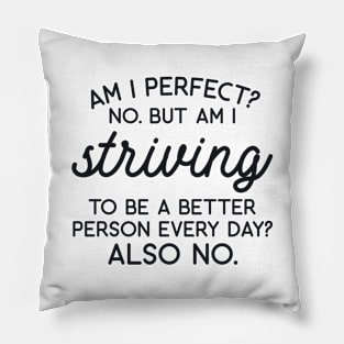 Am I Perfect? No but I am Striving to be a Better Person Every Day? Also No Pillow