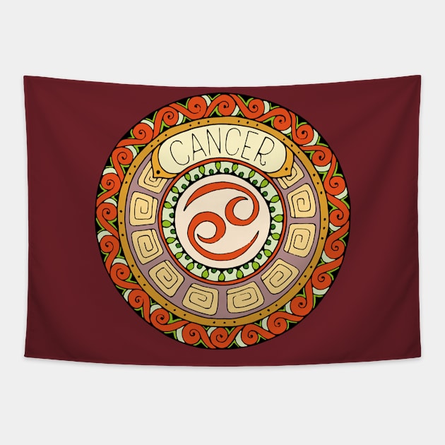 Cancer Zodiac Sign Colorful Birth Horoscope Circle Tapestry by peter2art