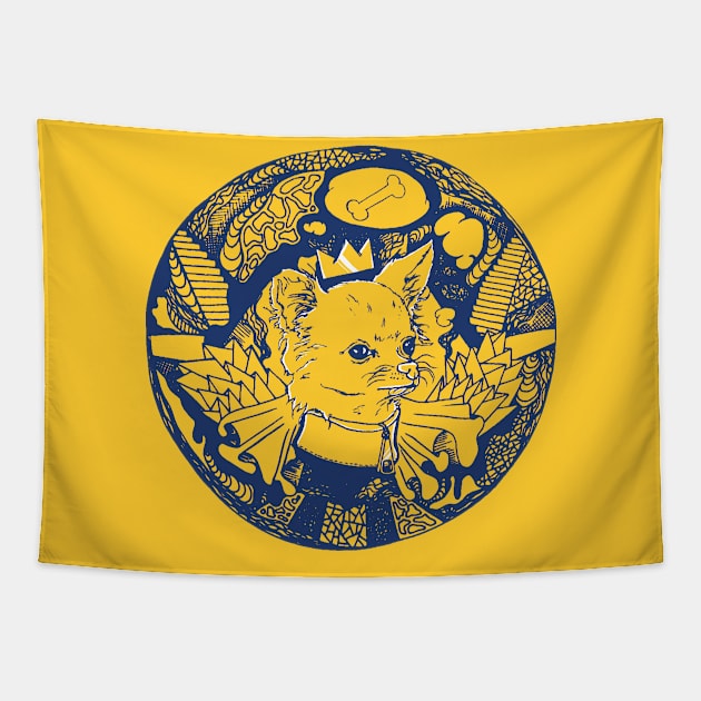 Navy Gold Circle of the Chihuahua Tapestry by kenallouis