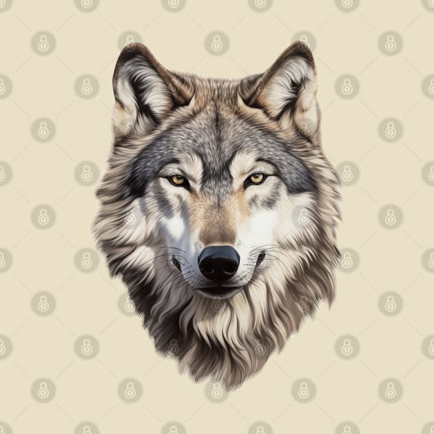 Gray Wolf Face by AI Art Originals